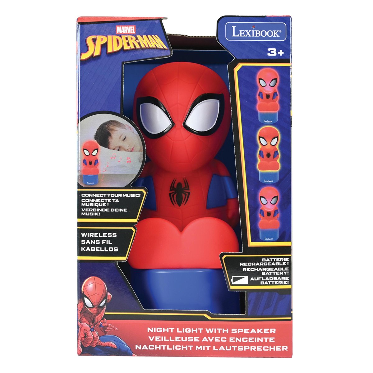 Enceinte Bluetooth veilleuse Spiderman rouge, LEXIBOOK