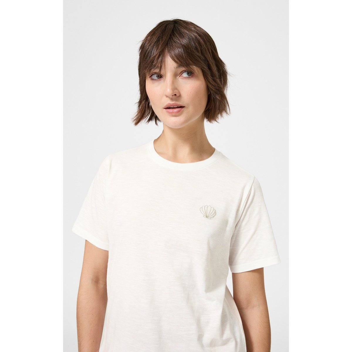 Tee-shirt en coton couleur unie Coquillage ivoire, ARTHUR