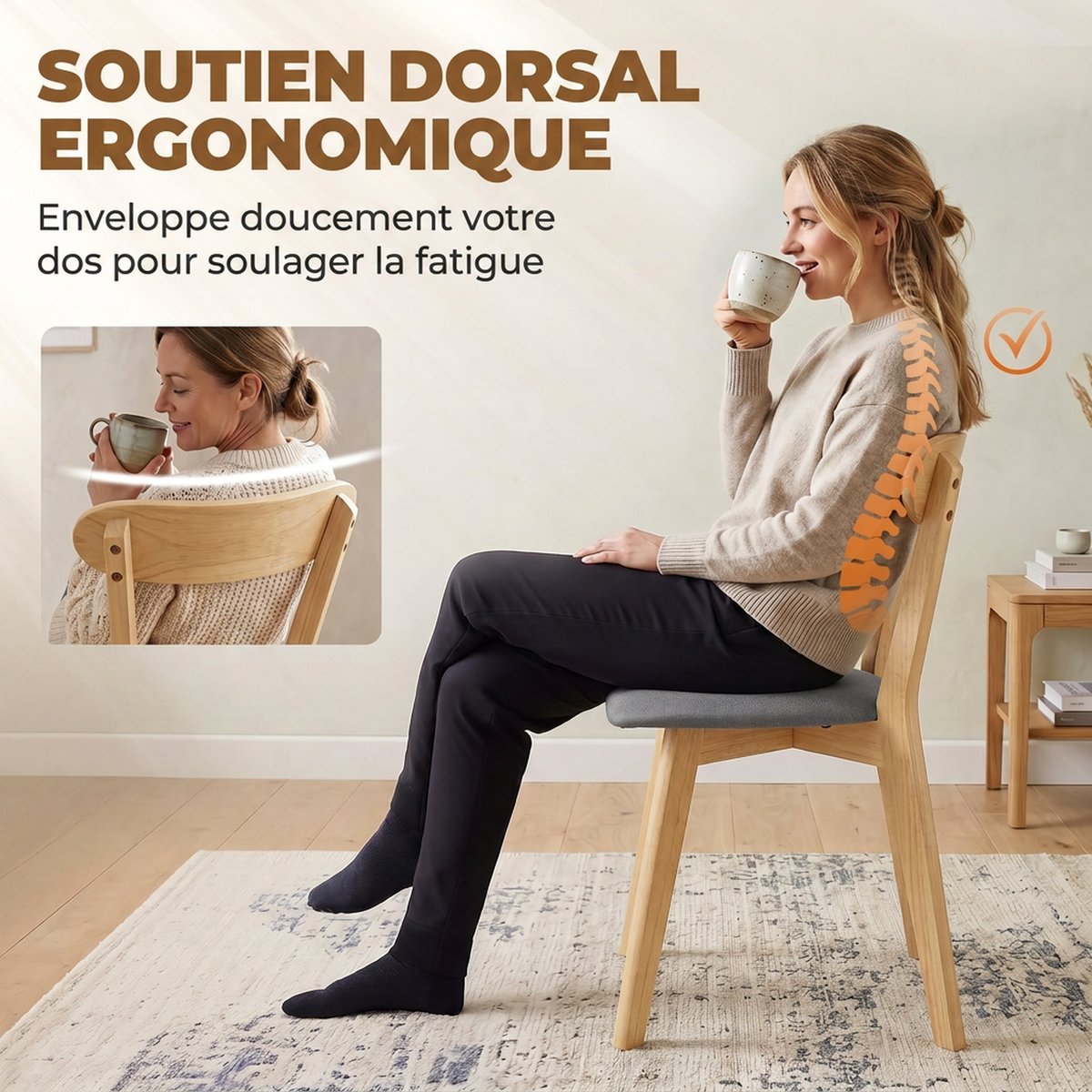 Chaise de salle à manger Tissu effet lin (100 gris et bois naturel, HOMCOM