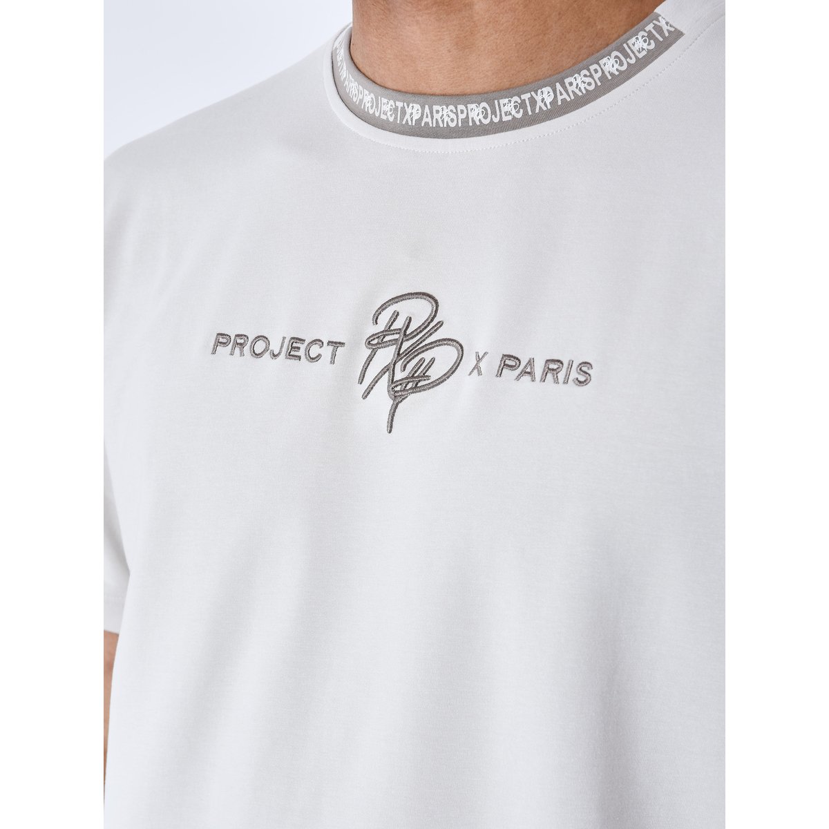 T-shirt uni avec bande logo greige, PROJECT X