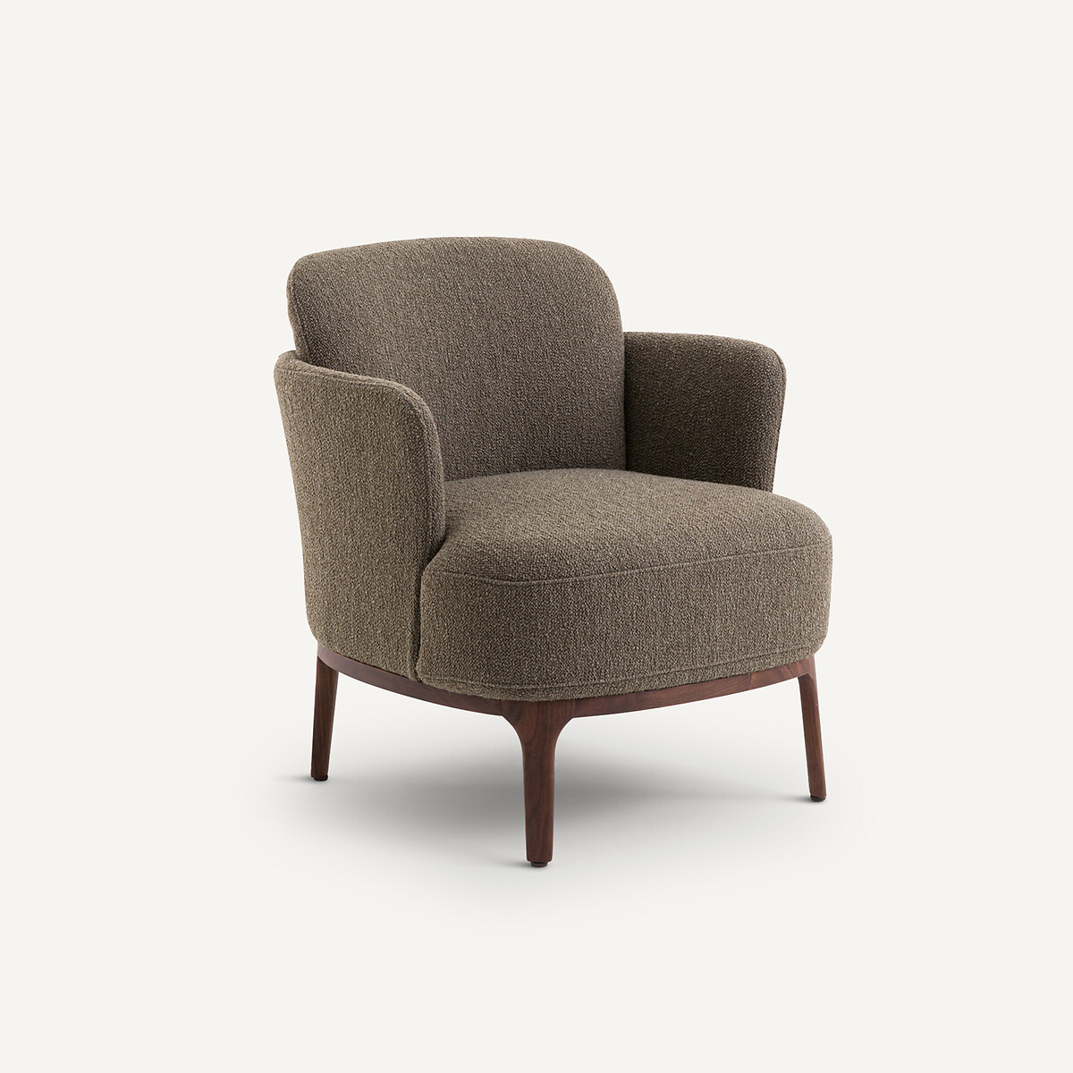 Fauteuil pied noyer massif et tissu texturé, Jabote marron, AM.PM