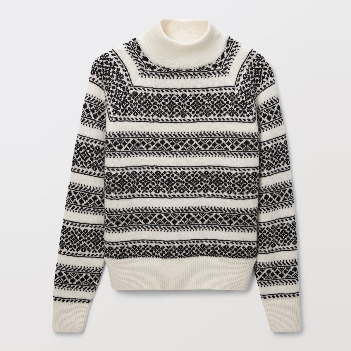 Pull col montant avec jacquard fantaisie en laine, Oeko-Tex ecru, MONOPRIX