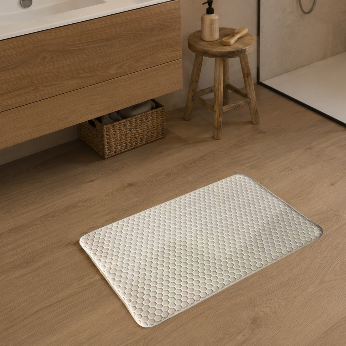 Tapis de bain Mémoire de forme - Alvéole Nid d'Abeille ELIE ecru, GUY LEVASSEUR