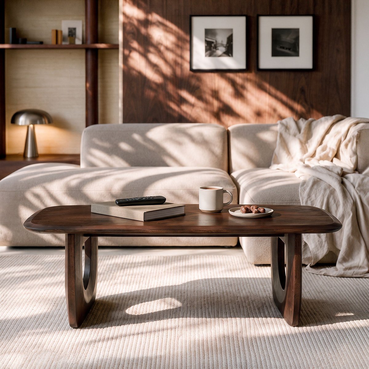 Table basse en bois de manguier massif 120 cm - MAYA marron foncé, MAISON PAVANE