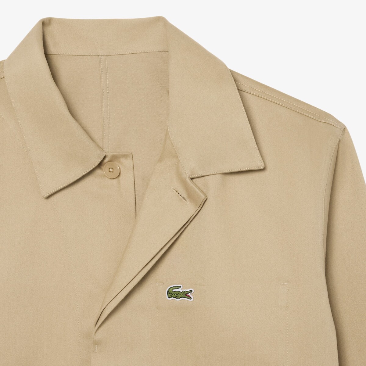 Sovracamicia in twill di cotone beige, LACOSTE