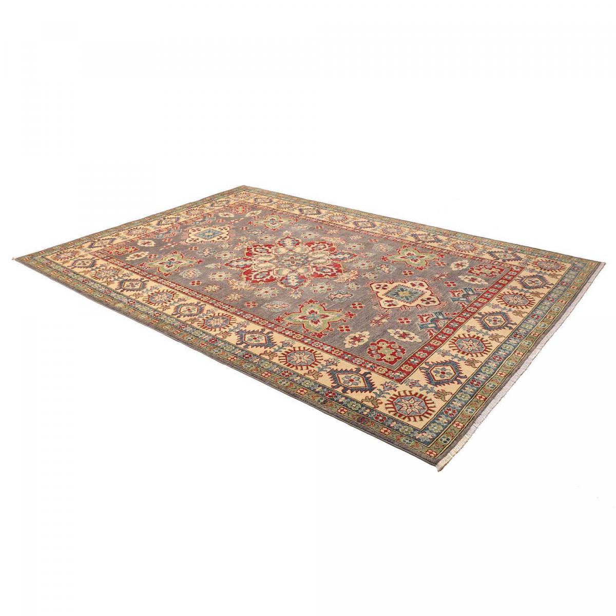 Tapis salon traditionnel, noué main en laine, KAZAK CO 65 gris, beige, rouge, UN AMOUR DE TAPIS
