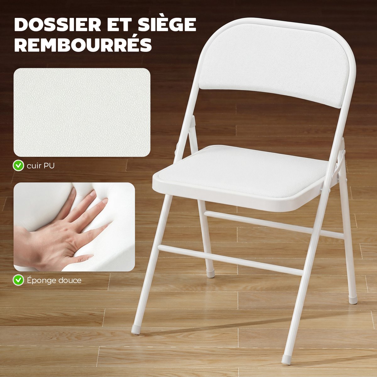 Chaise pliante Revêtement synthétique Blanc blanc, HOMCOM