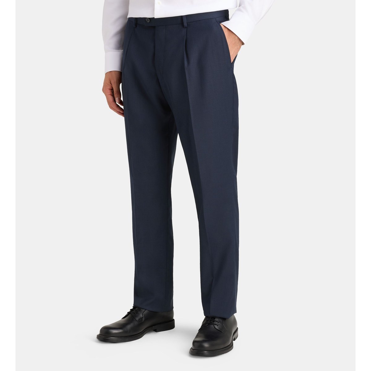 Pantalon de costume droit beni croisé armure laine italienne bleu marine, COMPTOIR GL