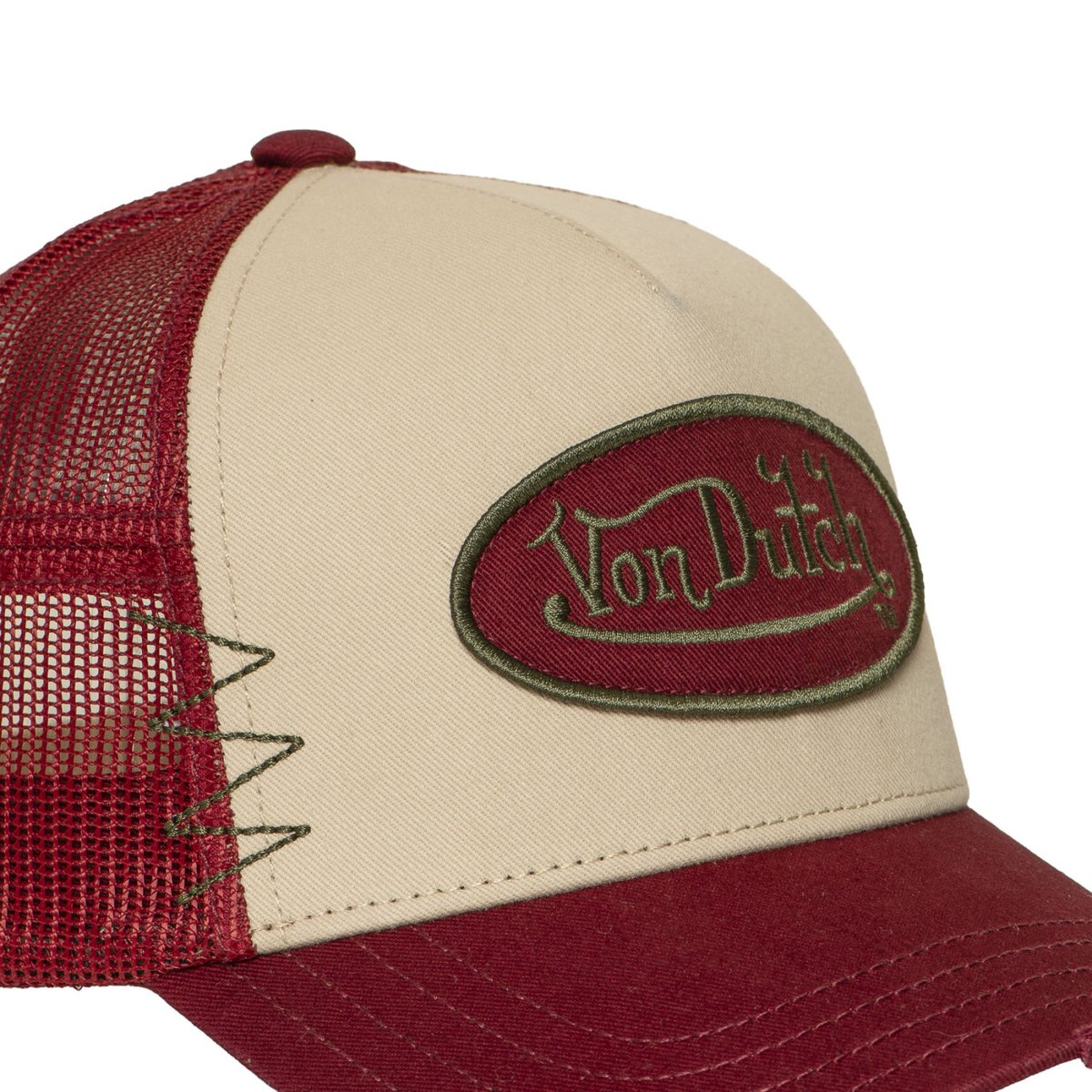 Casquette trucker USED beige/rouge/kaki foncé, VON DUTCH