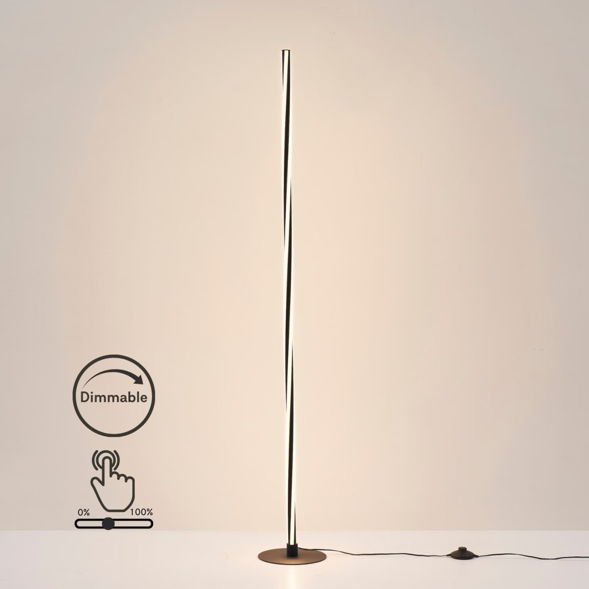 Lampadaire torsadé avec variateur - TELVO noir, KOSILUM