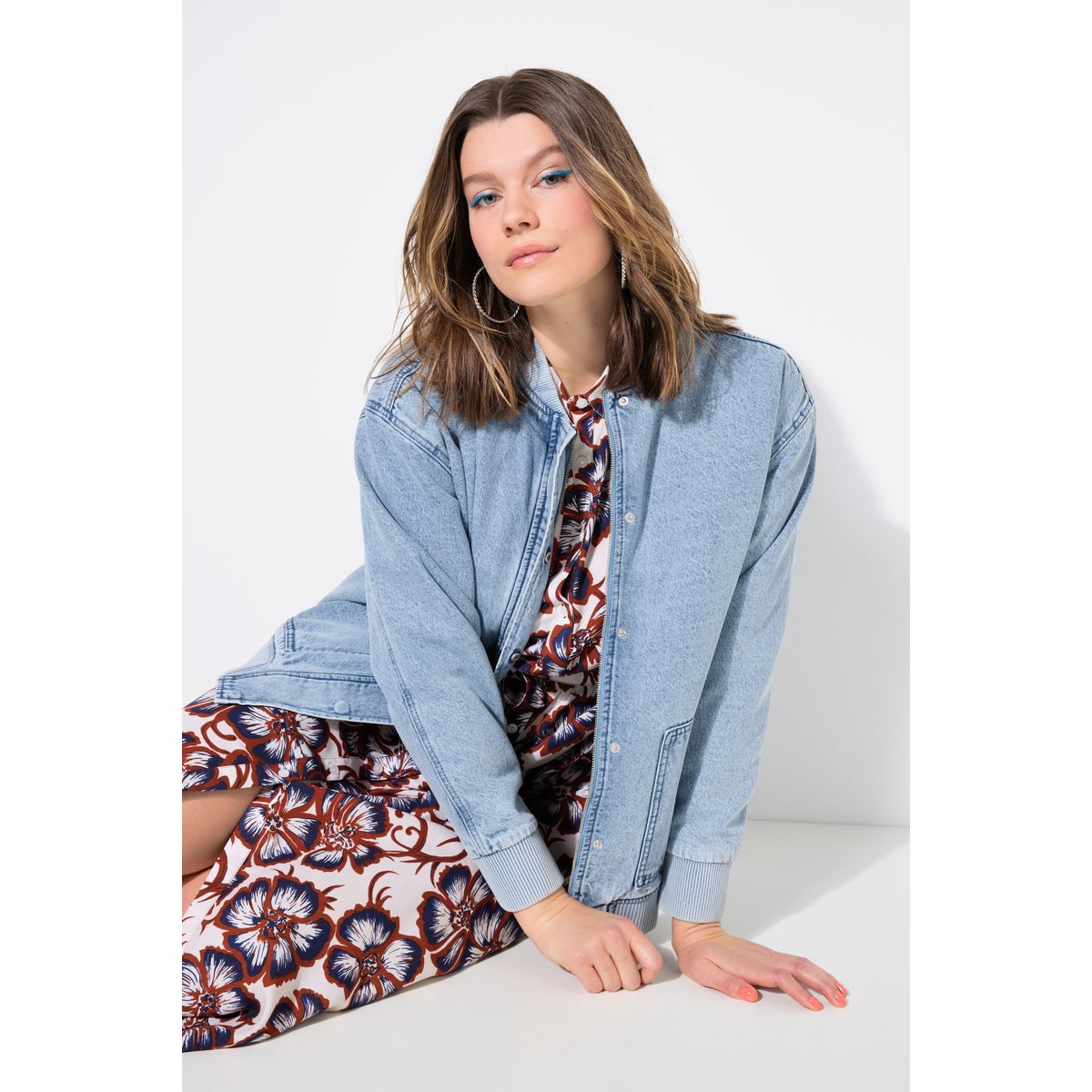 Bombers en jean, doublure matelassée bleu clair, STUDIO UNTOLD
