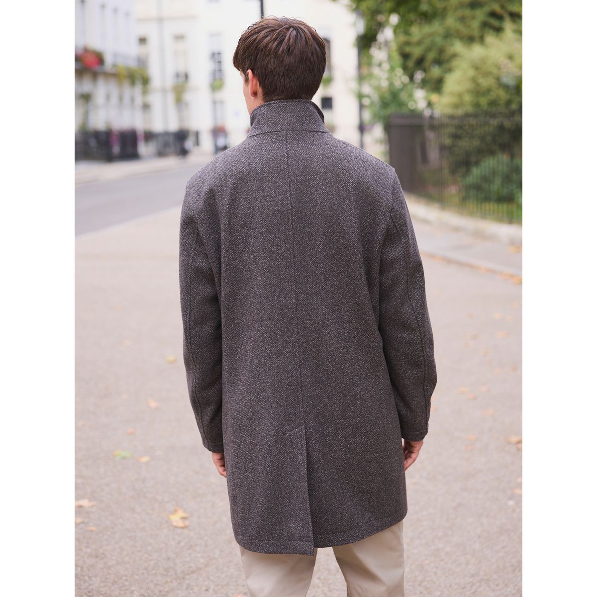 Manteau en laine mélangée à col cheminée marron, NEXT