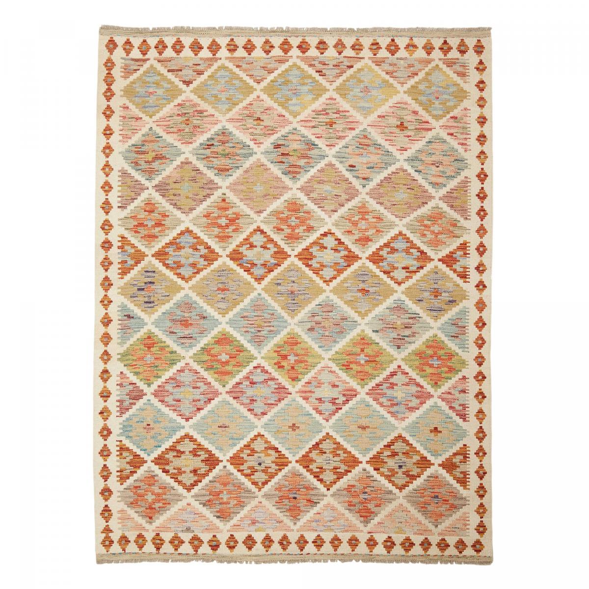 Tapis kilim ethnique, tissé à plat en laine, authentique KILIM 50 multicolore, bleu, orange, UN AMOUR DE TAPIS