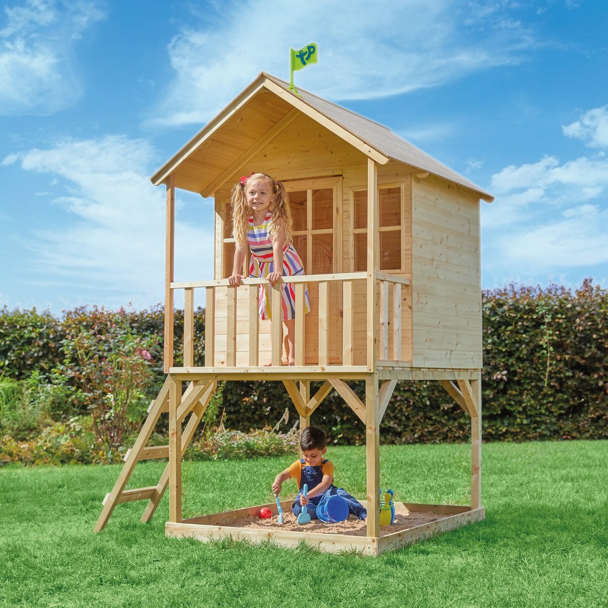 Maisonnette cabane sur pilotis COLLINE marron, TP TOYS