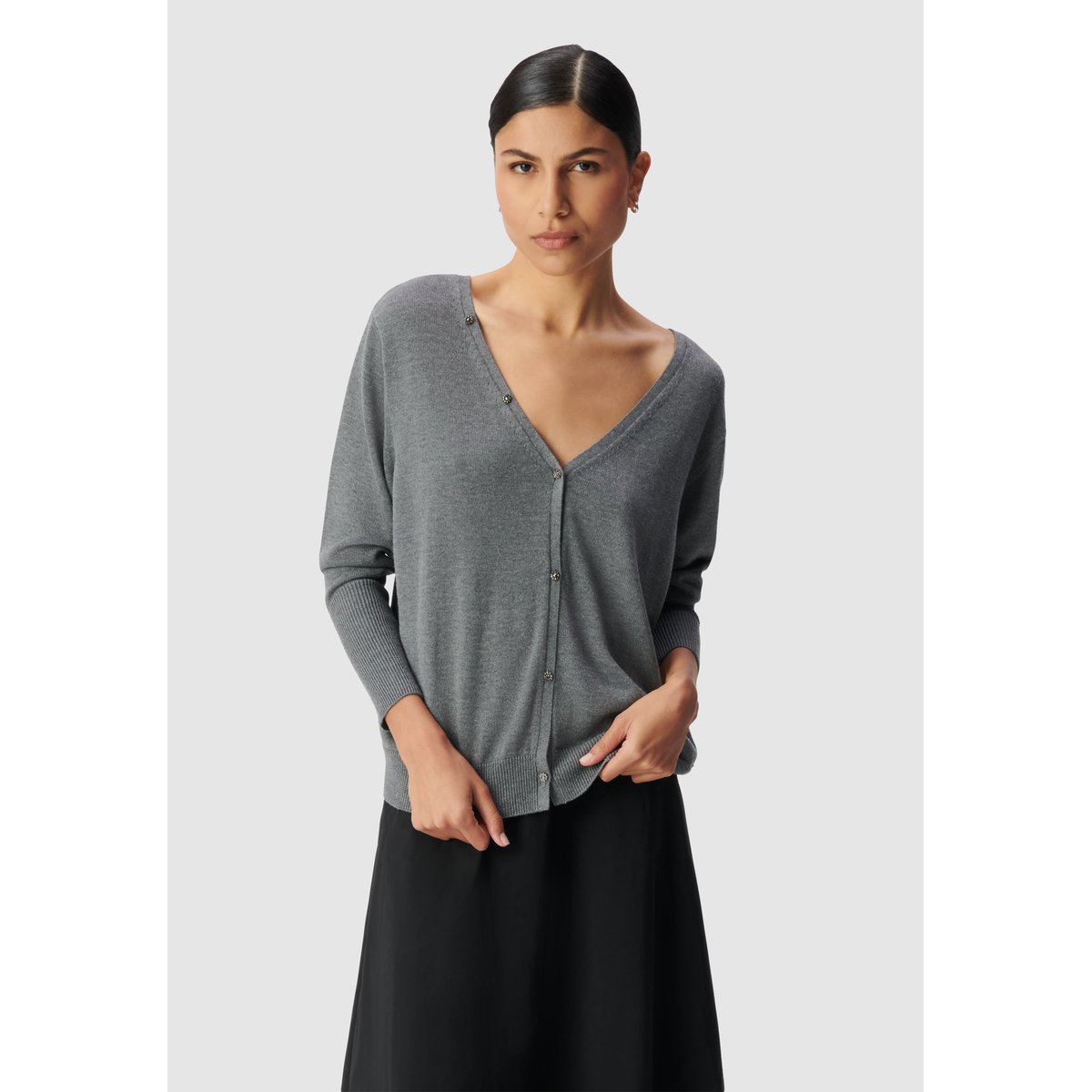 Cardigan tricot réversible devant/dos gris chiné, IKKS