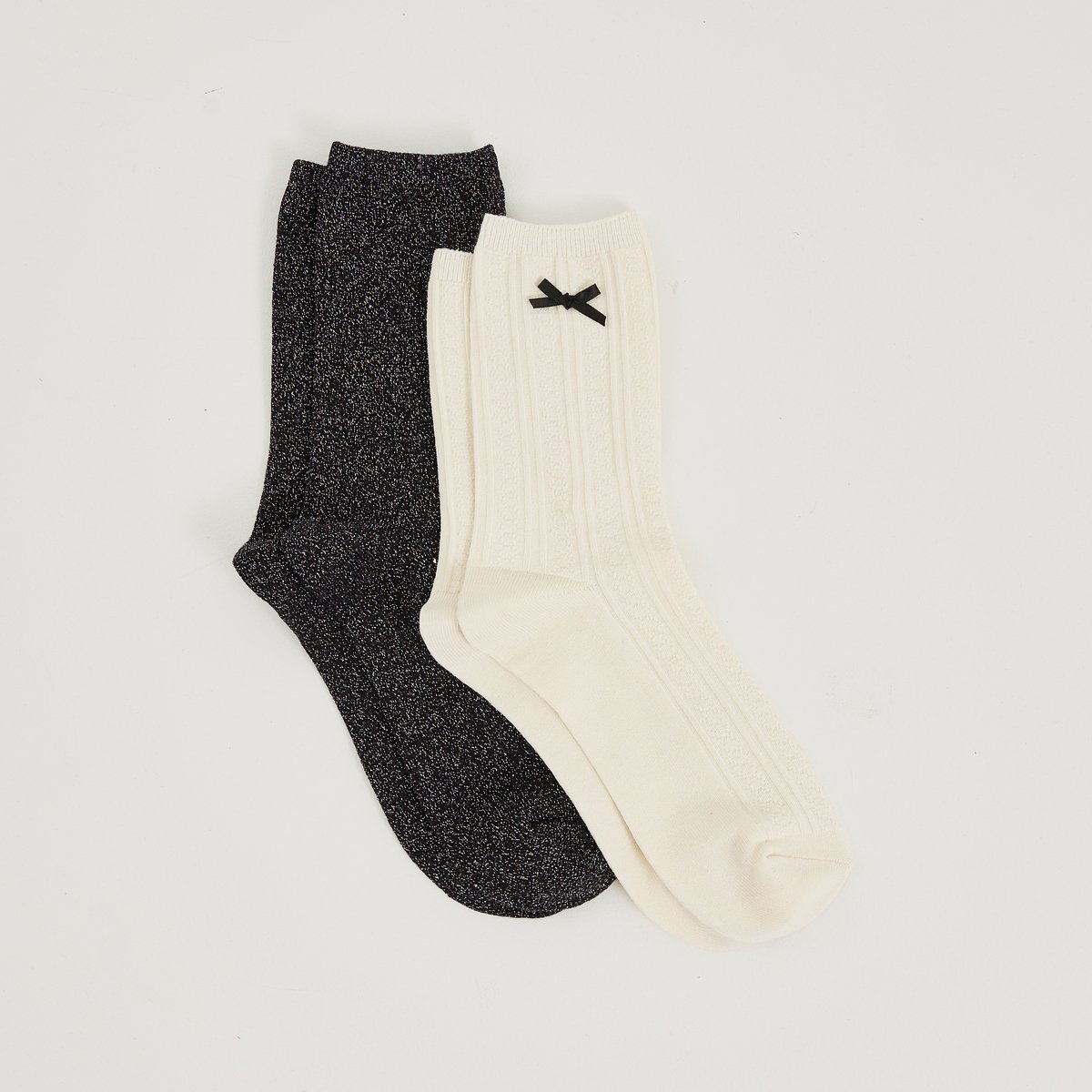 Lot de 2 paires de chaussettes blanc cassé ecru, GRAIN DE MALICE