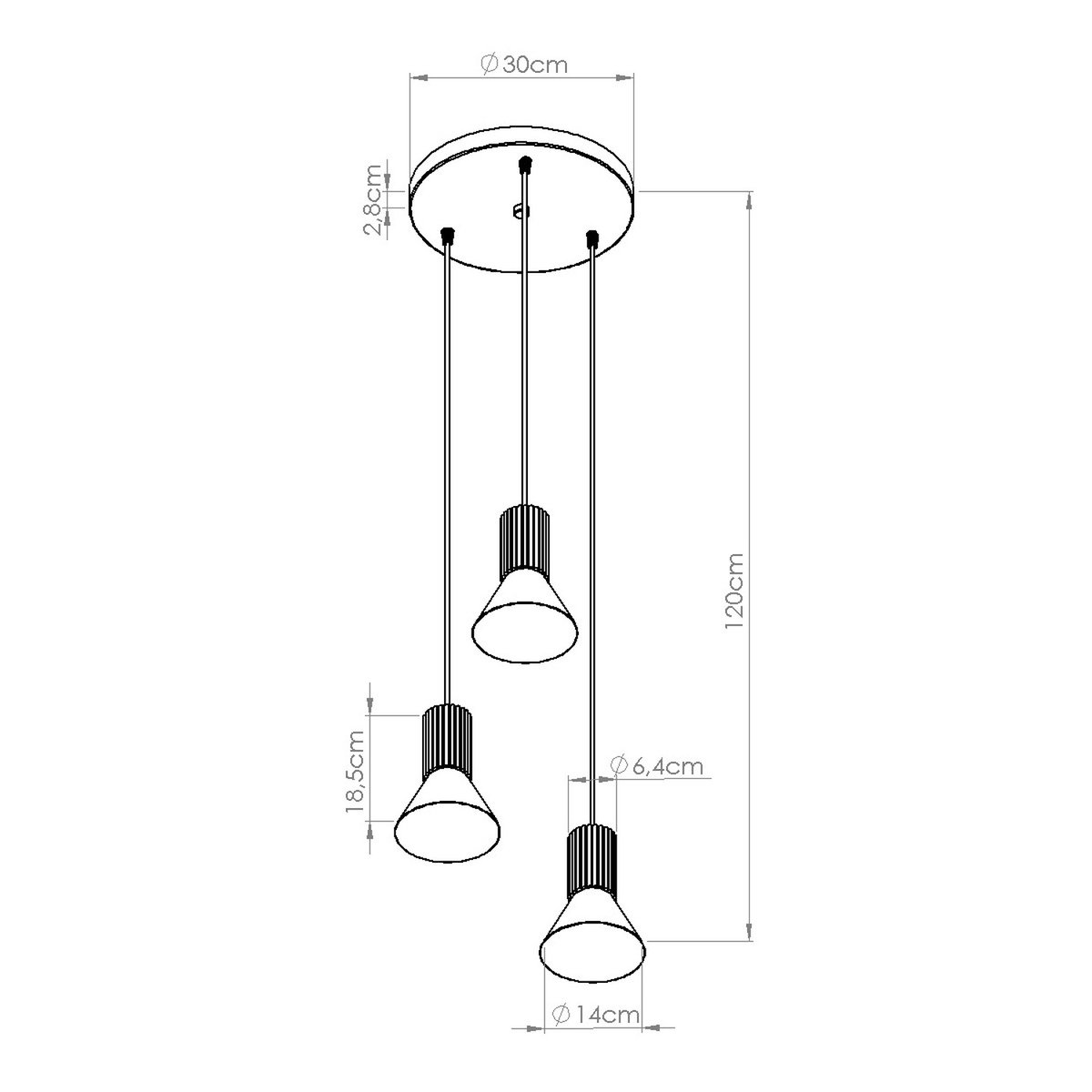 Suspension Acier Beige E14 3 Estria beige, EDEN