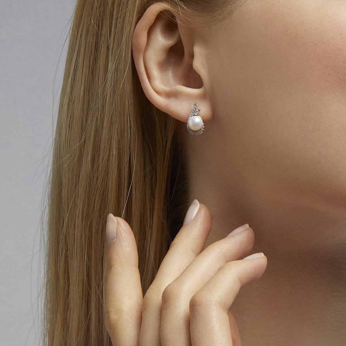 Boucles d'oreilles en Oxyde De Zirconium/argent/perle et Perle argent et blanc, PERLE DE NUIT
