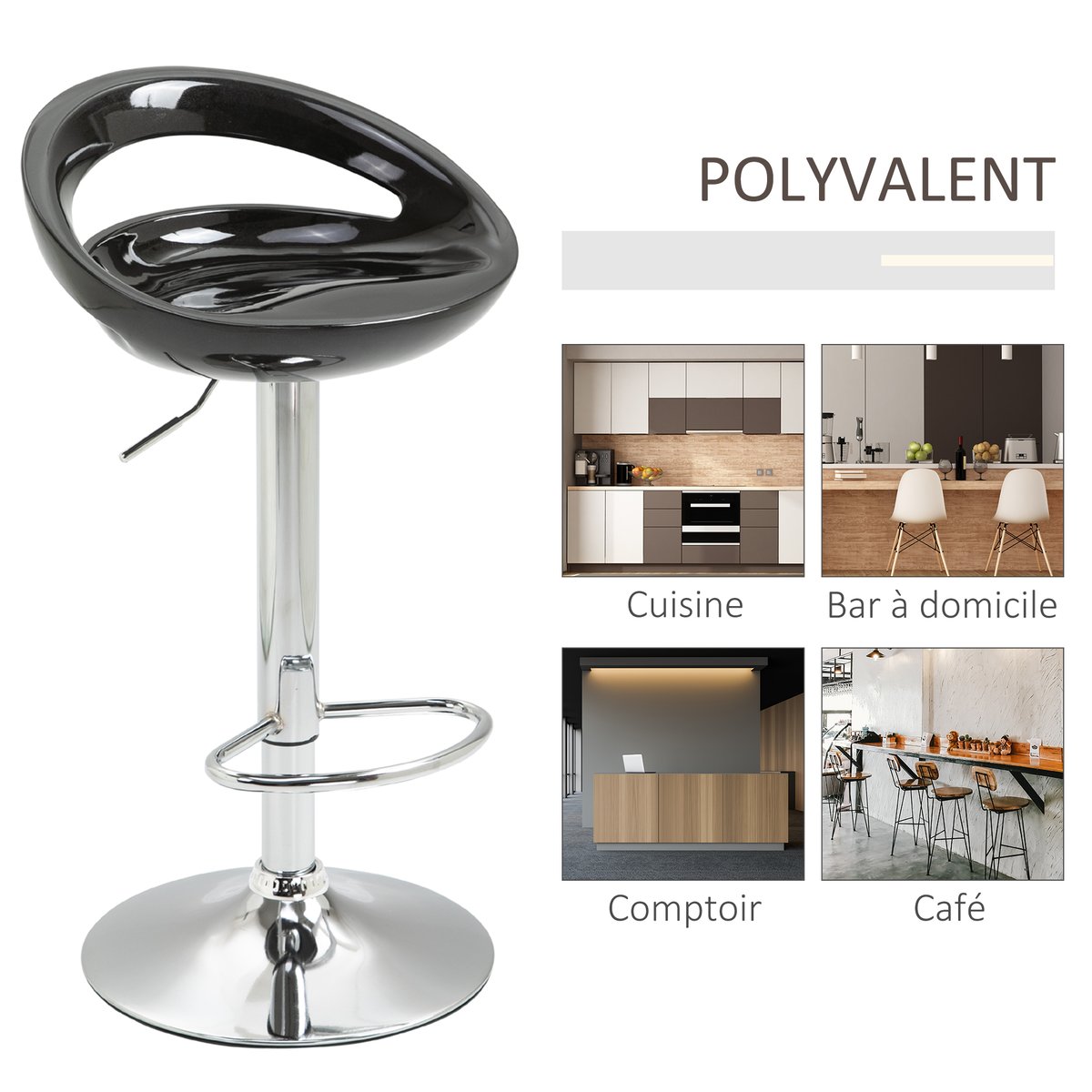 Tabouret de bar ABS Noir noir, HOMCOM