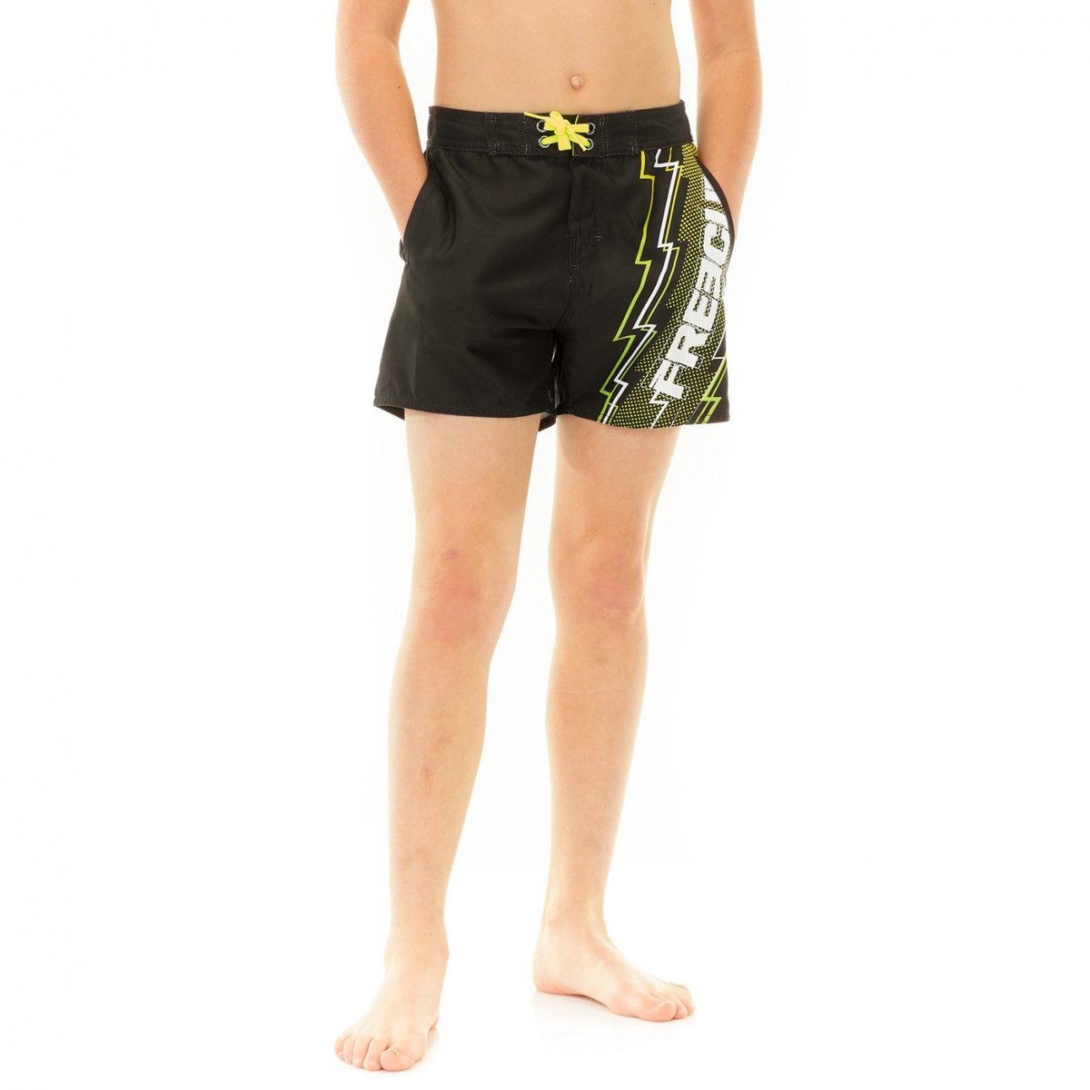 Short de bain Court ceinture demi élastiquée Eclair noir/jaune, FREEGUN