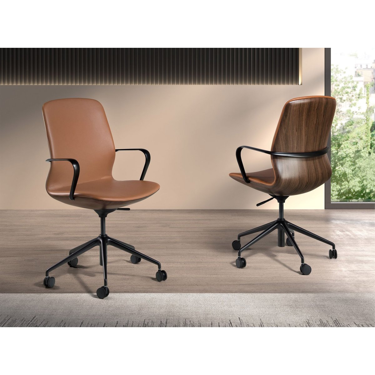 Fauteuil de bureau pivotant en similicuir marron | noir, ANGEL CERDA