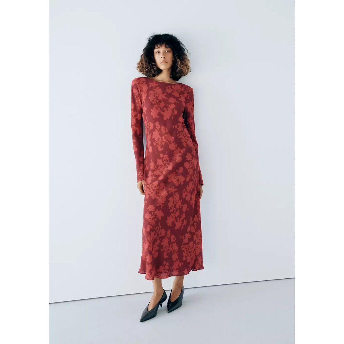 Robe fluide imprimée rouge, MANGO