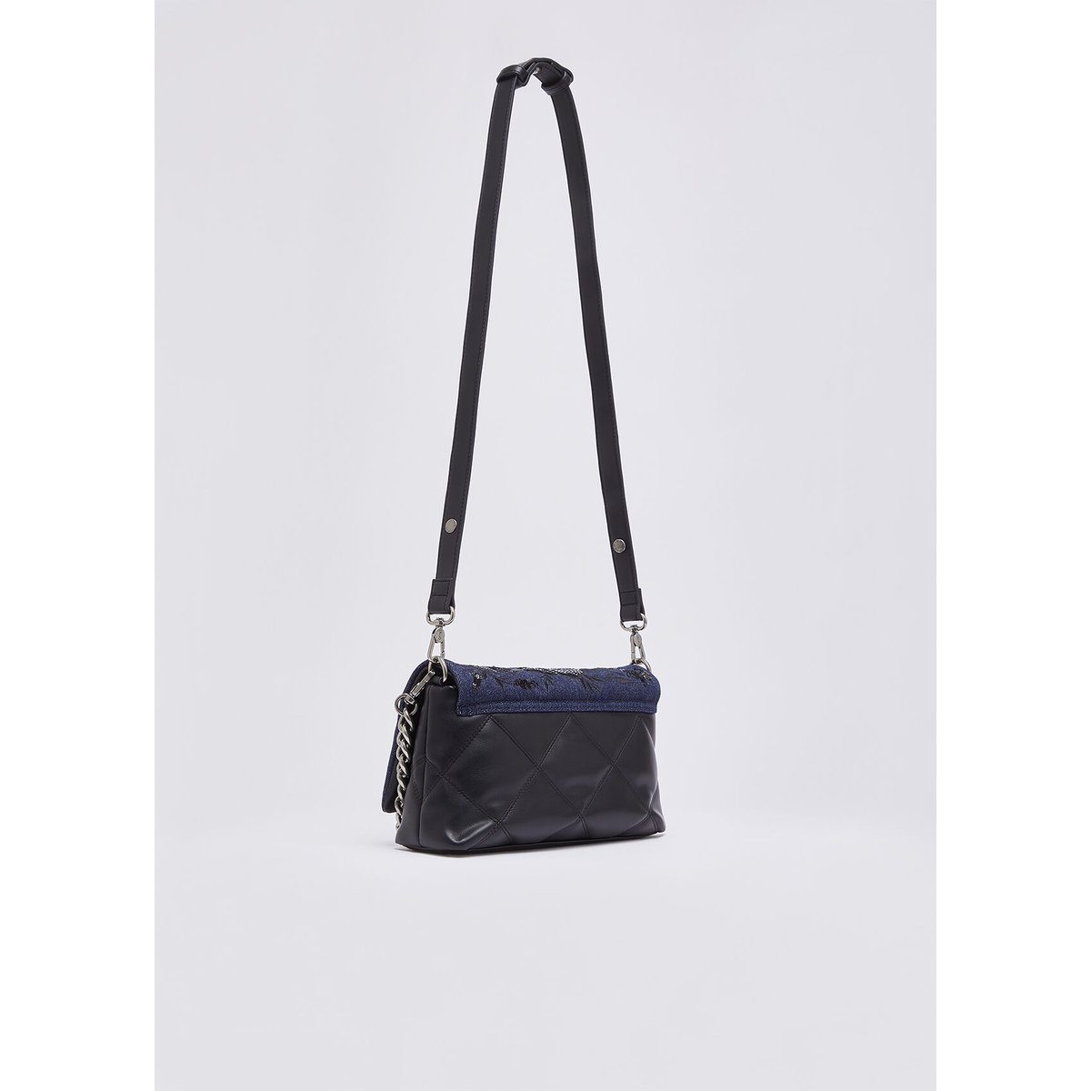 Sac LaPuffy moyen en denim brodé denim bleu, LIU JO