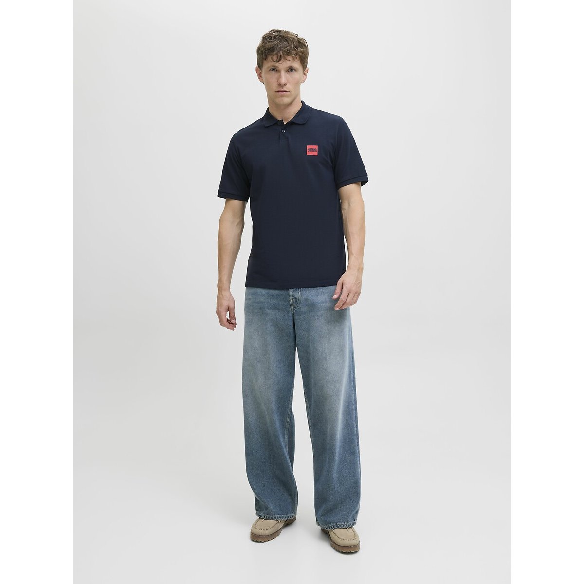 Small Logo Polo Shirt with Short Sleeves navy blue, JACK & JONES
