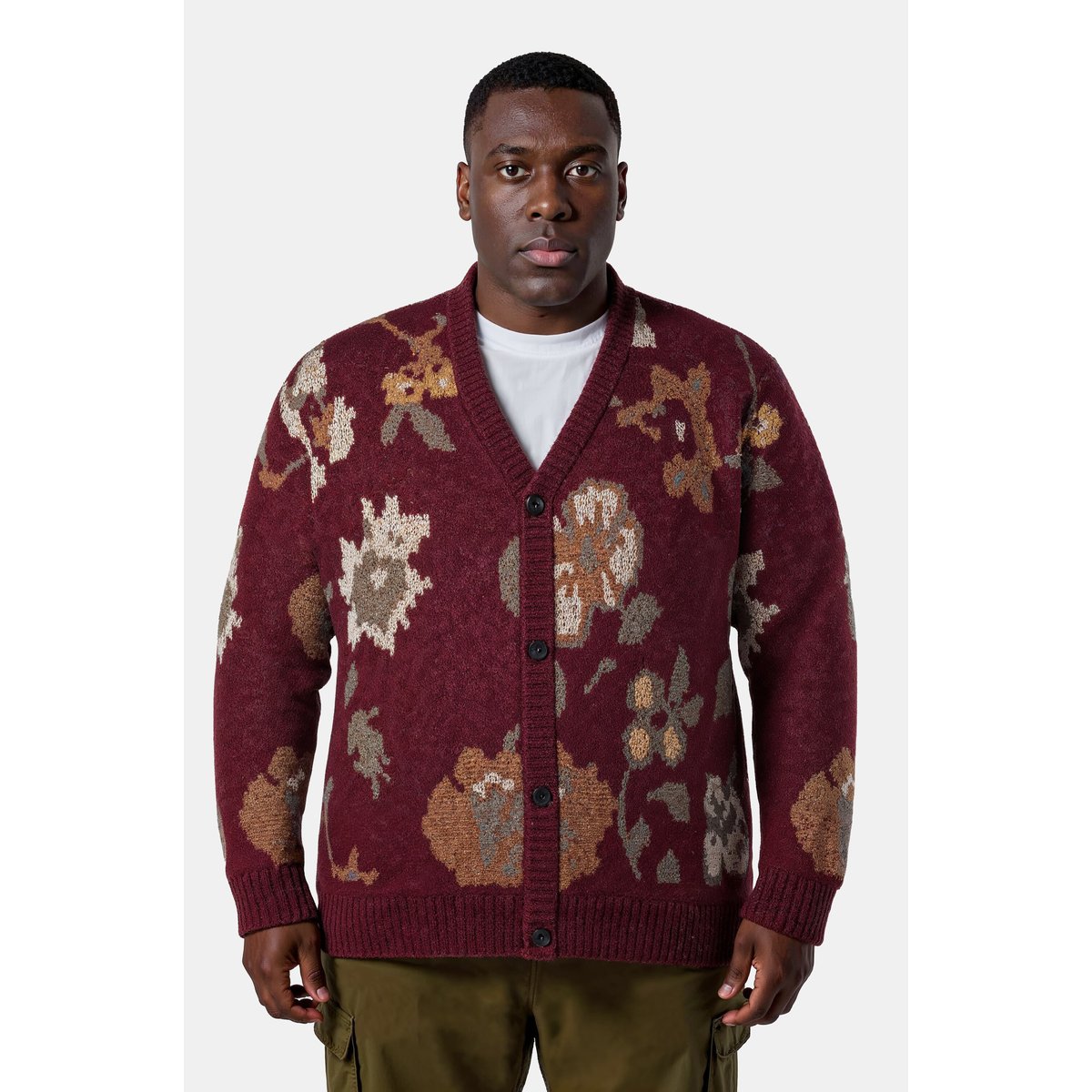 Cardigan oversize, maille motif floral baie, STHUGE