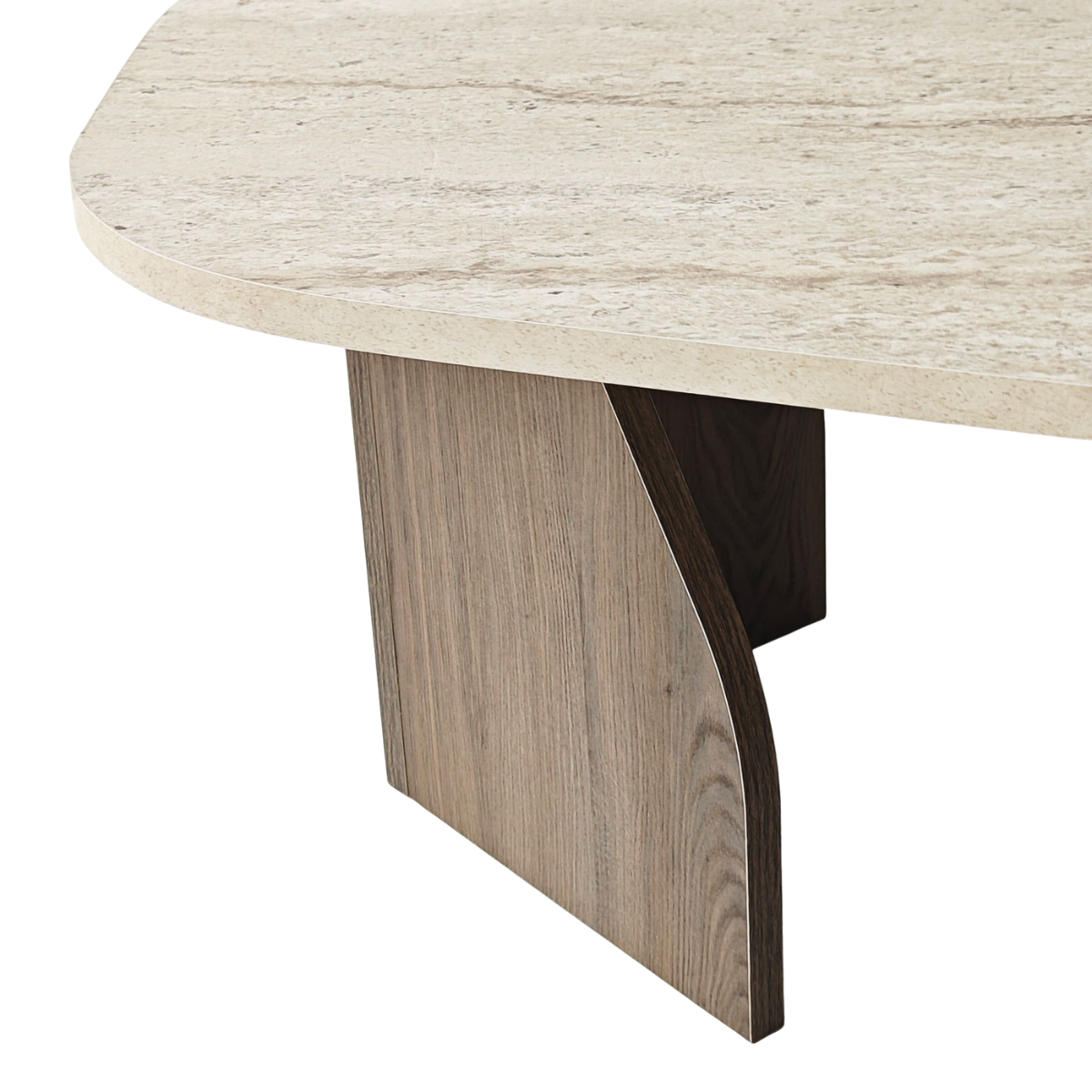 Table basse plateau de forme organique - ROCK noyer / travertin, CALICOSY