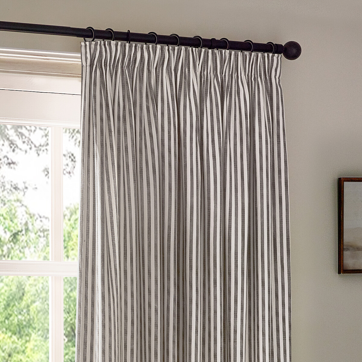 Hebden Striped Cotton Pencil Pleat Curtains grey, YARD