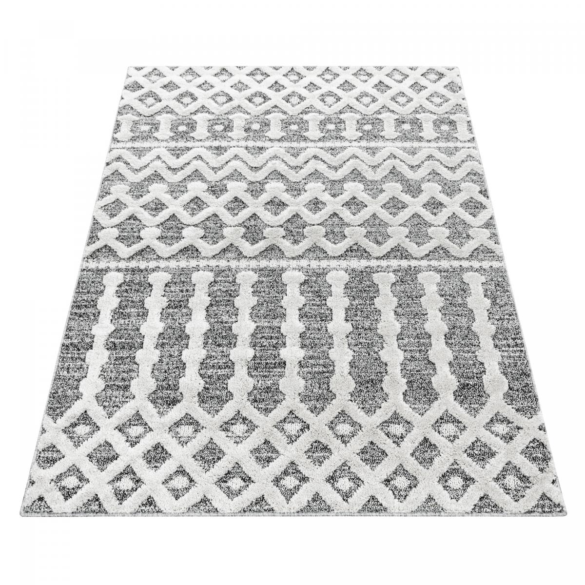 Tapis salon et chambre tissé motif scandinave PISTIOU gris, blanc, UN AMOUR DE TAPIS