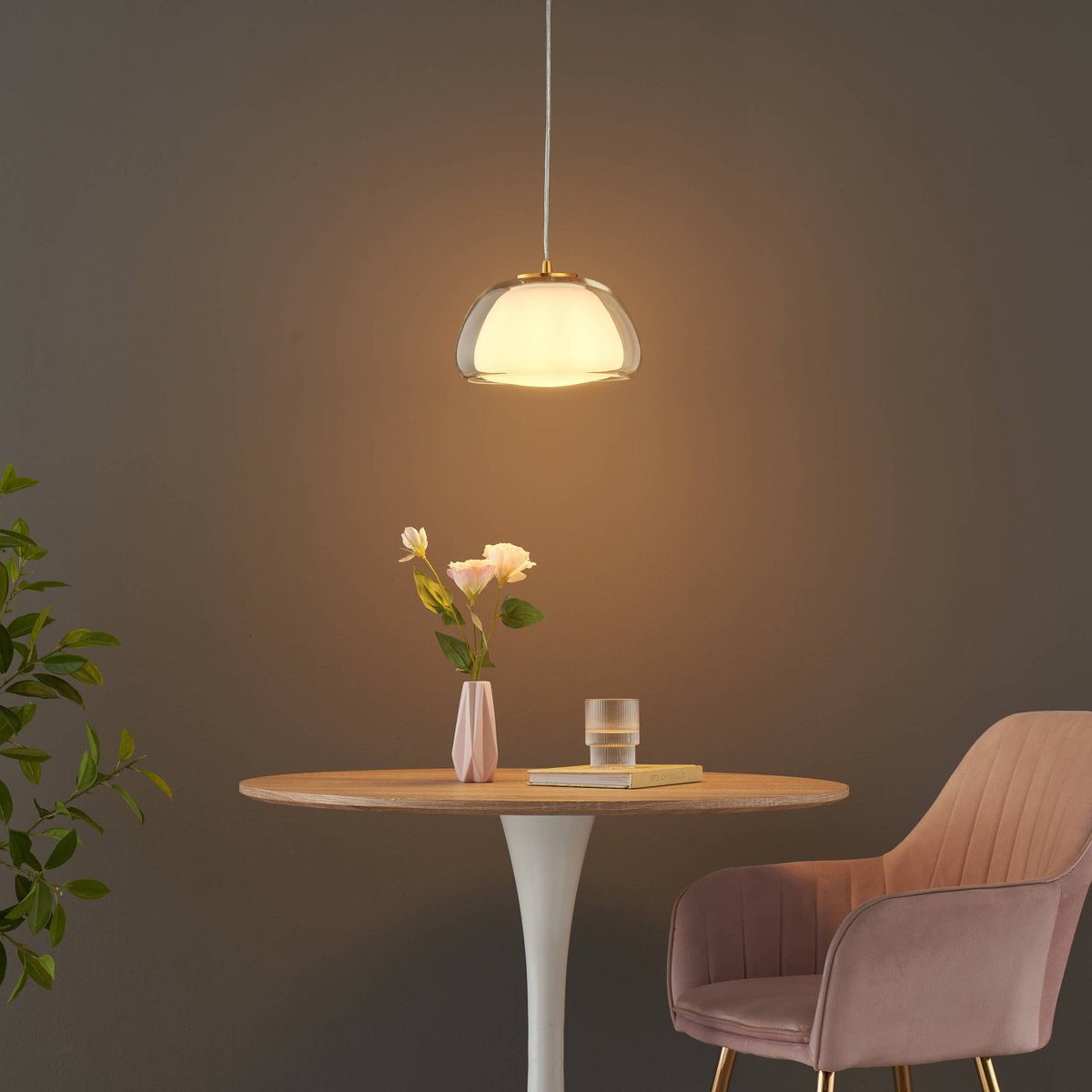 Suspension contemporaine en verre - LOMELIA transparent et blanc, KOSILUM