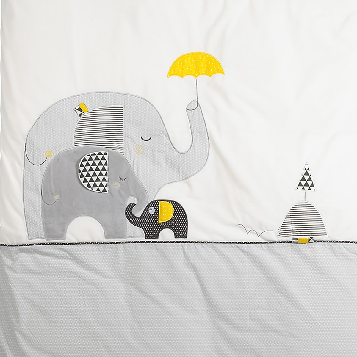 Housse de couette et taie en coton gris, SAUTHON
