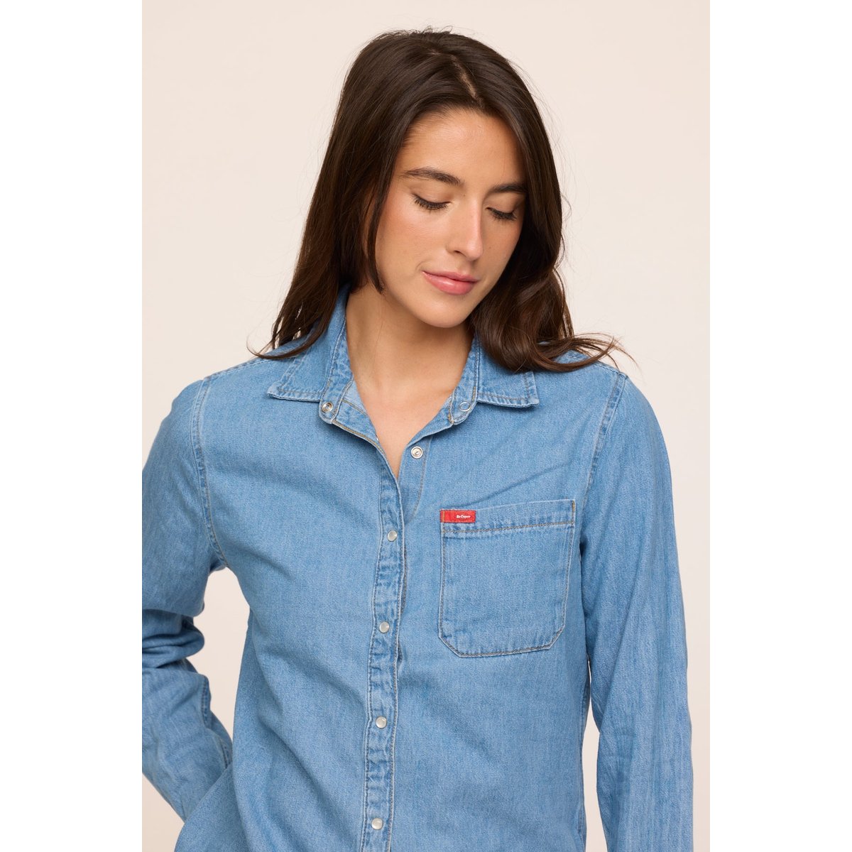 Chemise manches longues coton regular DAMIRA bleu clair, LEE COOPER