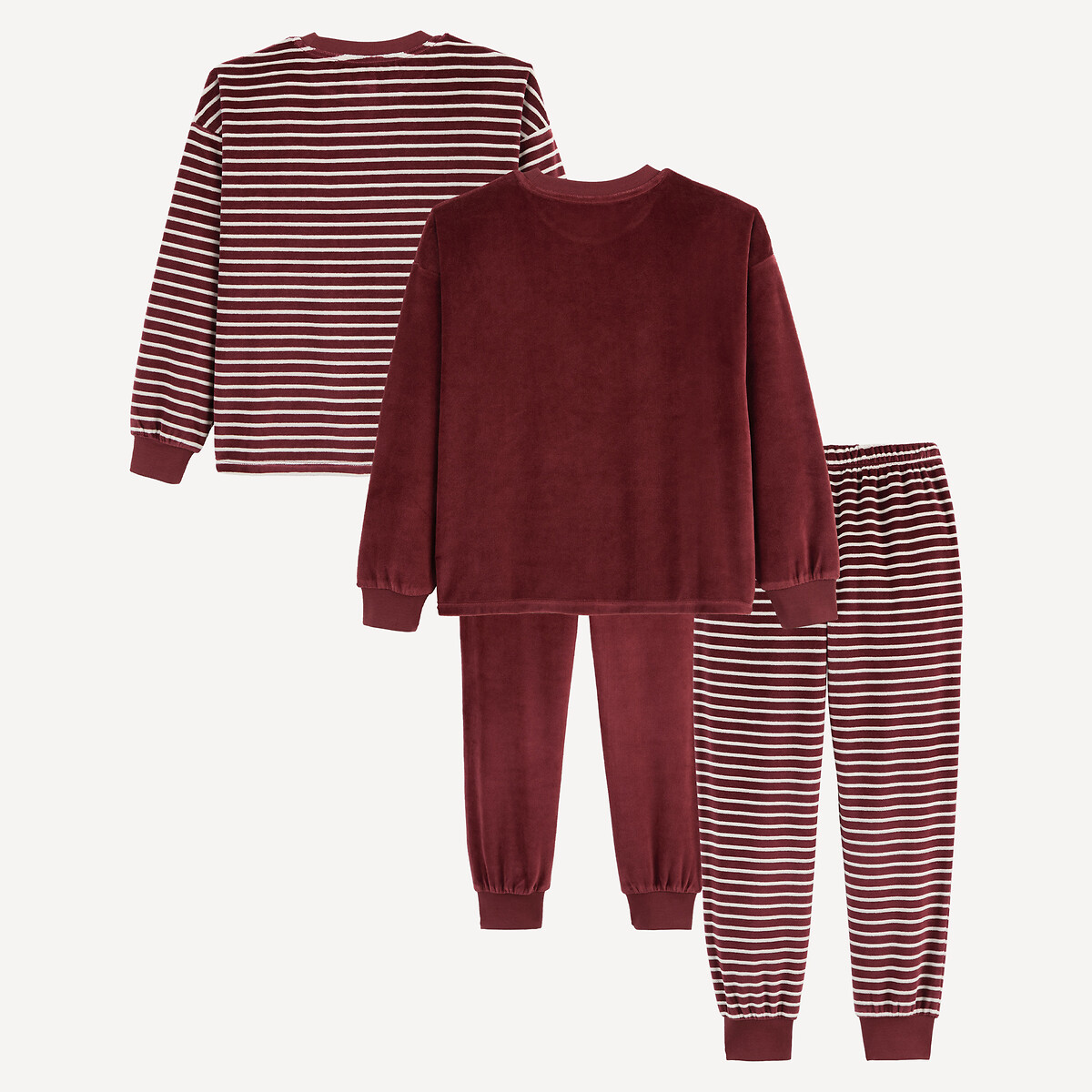 Lote de 2 pijamas de terciopelo, con motivos de rayas y balones de baloncesto burdeos, LA REDOUTE COLLECTIONS