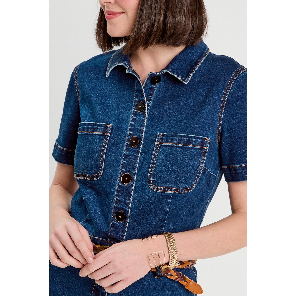 Combinaison pantalon en jean denim brut, CACHE CACHE