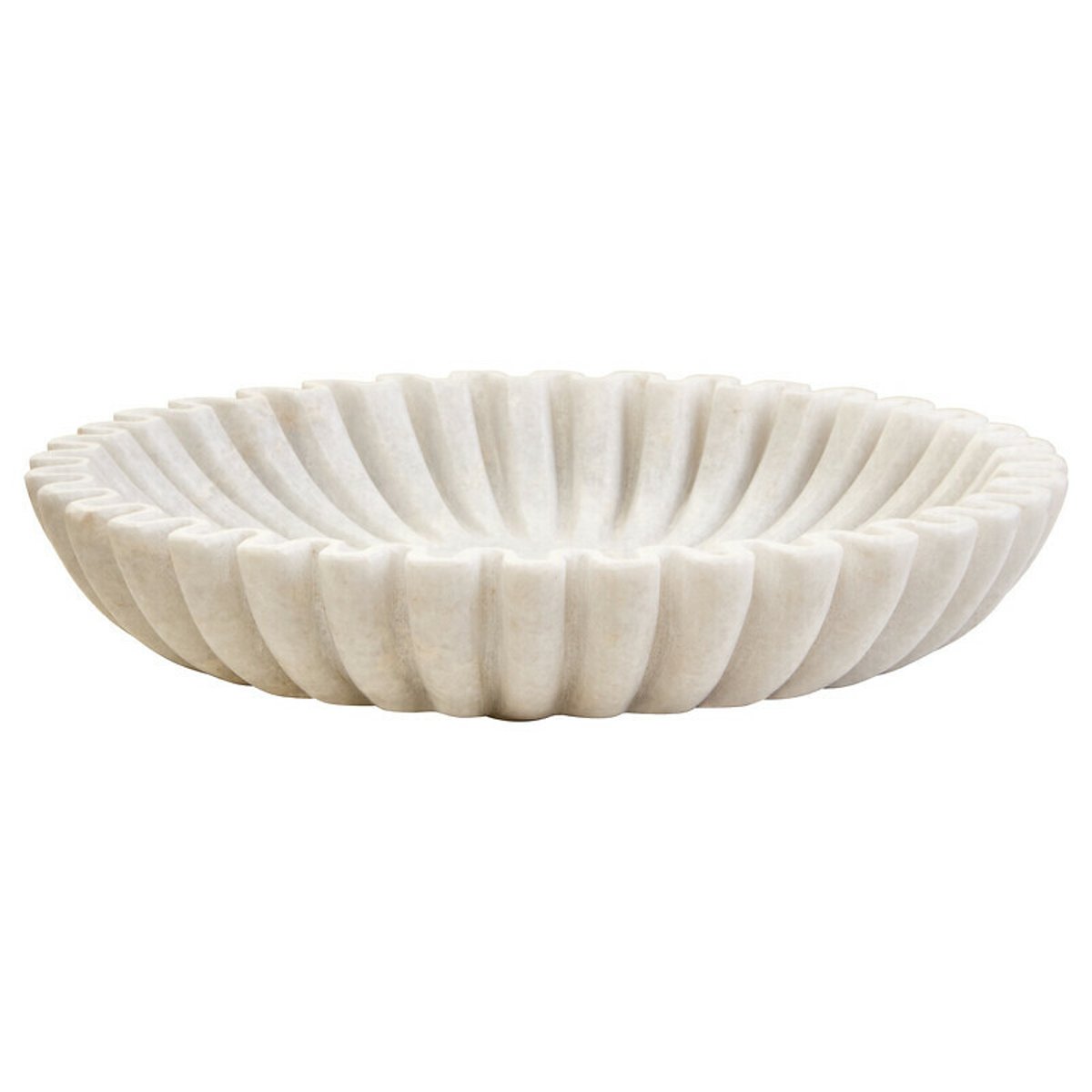 Large Decorative Fluted Marble Bowl in White white, FIFTY FIVE SOUTH