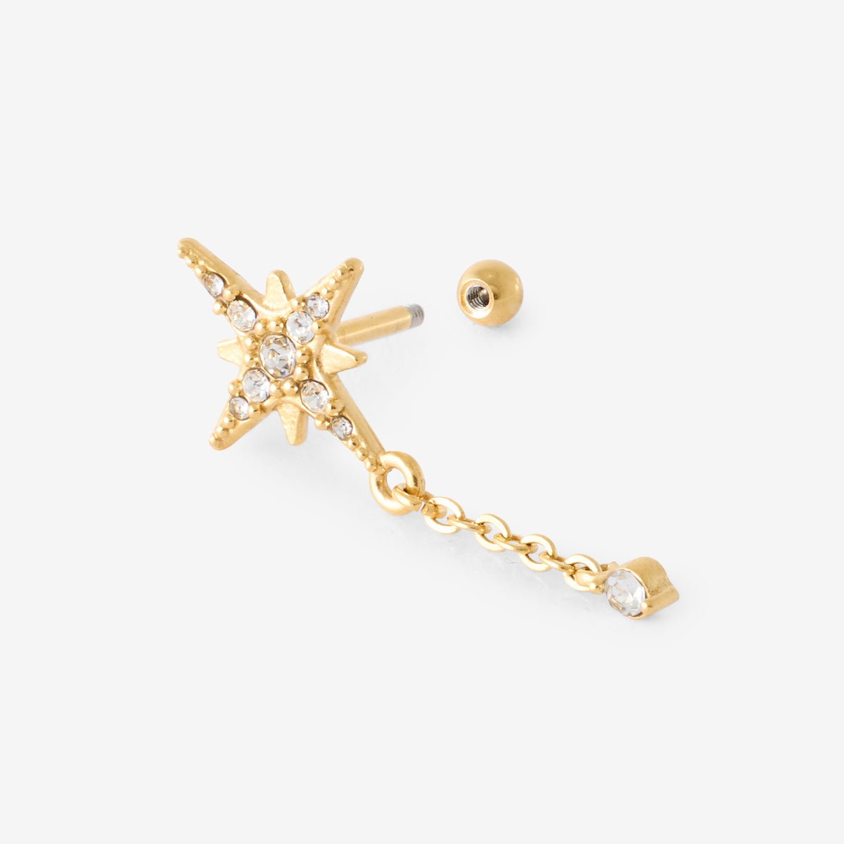 Piercing helix/tragus étoile et chaine en acier chirurgical doré, BALABOOSTE