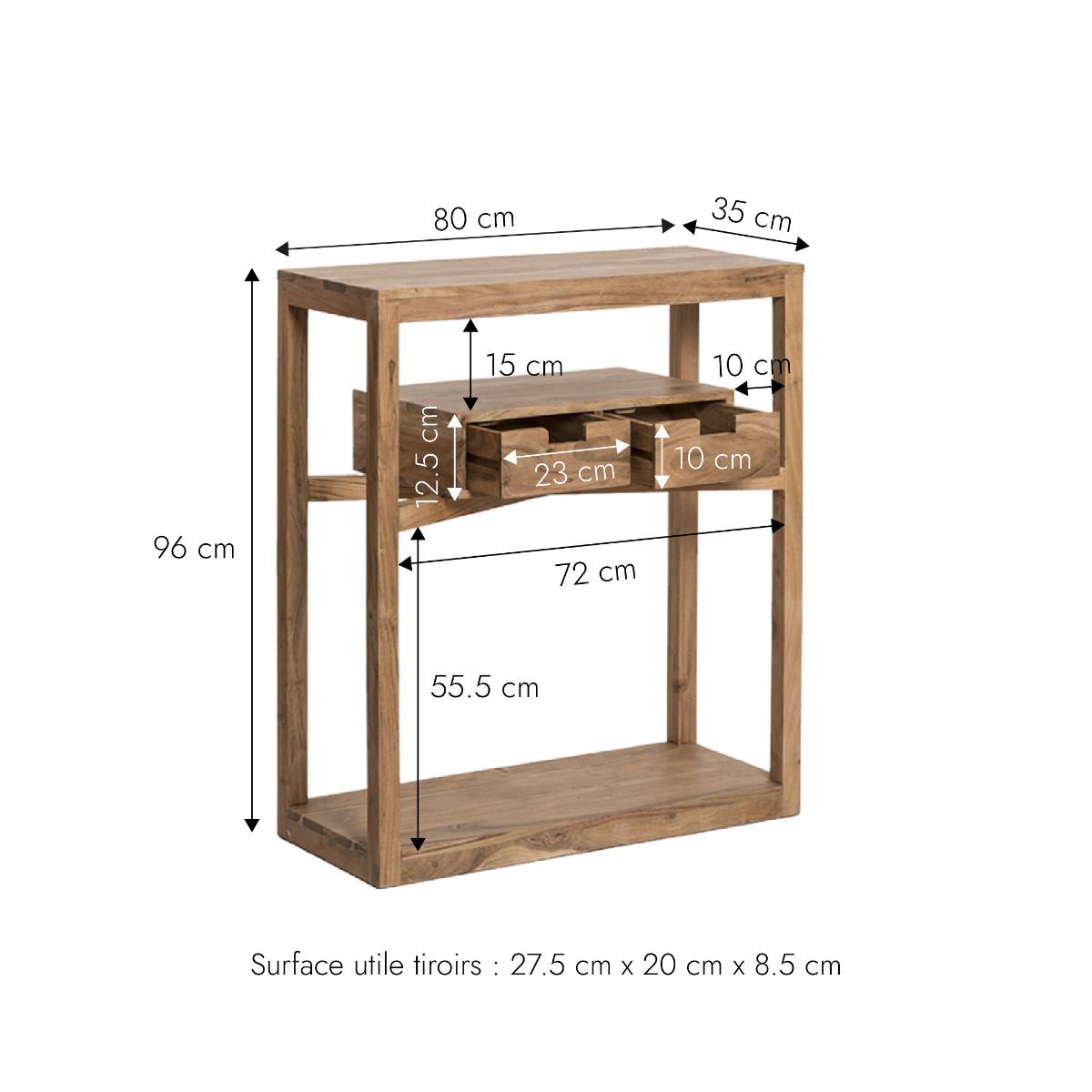 Console en bois d'acacia rectangle OSLO bois clair, MADE IN MEUBLES
