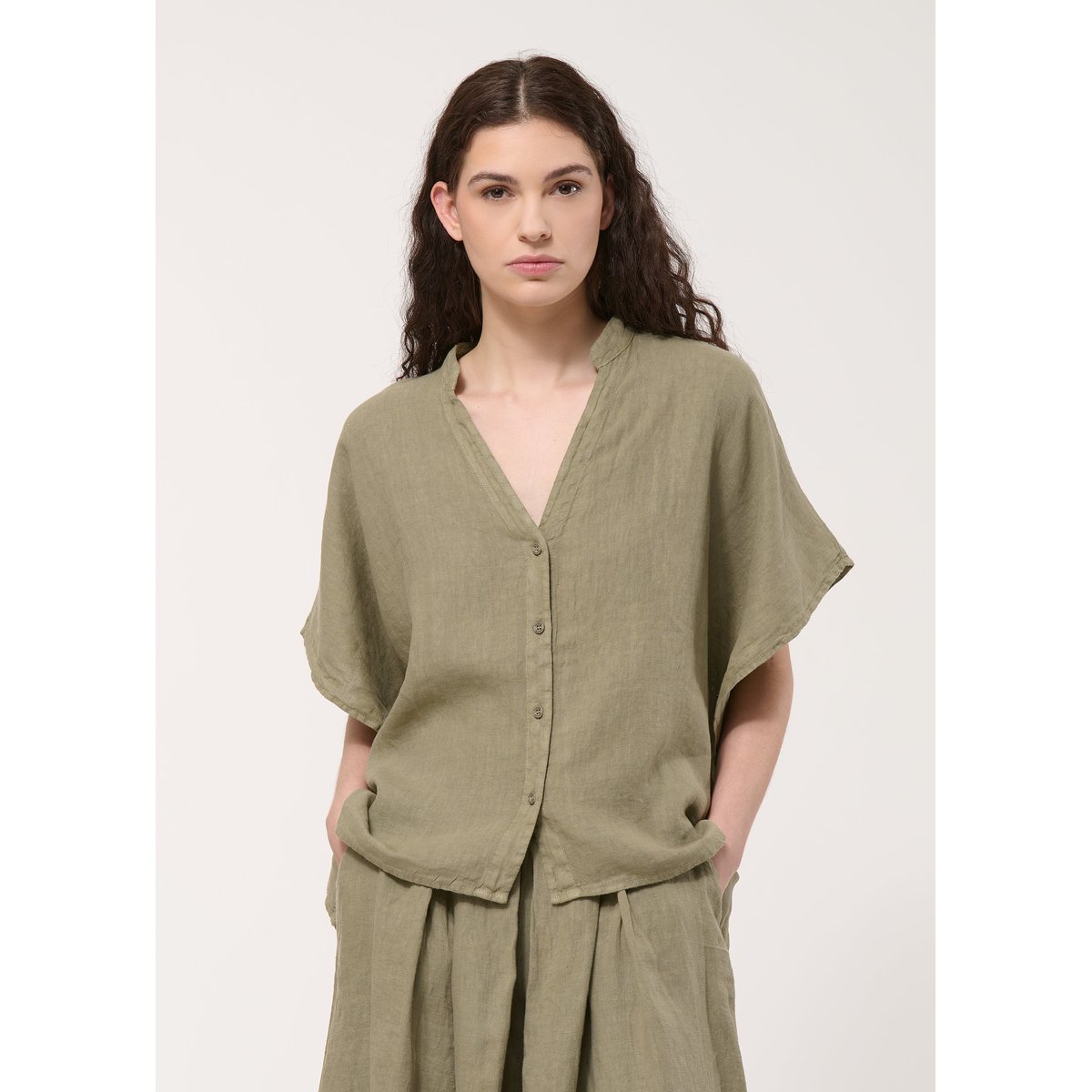 Chemisier oversize en lin army, HUMILITY