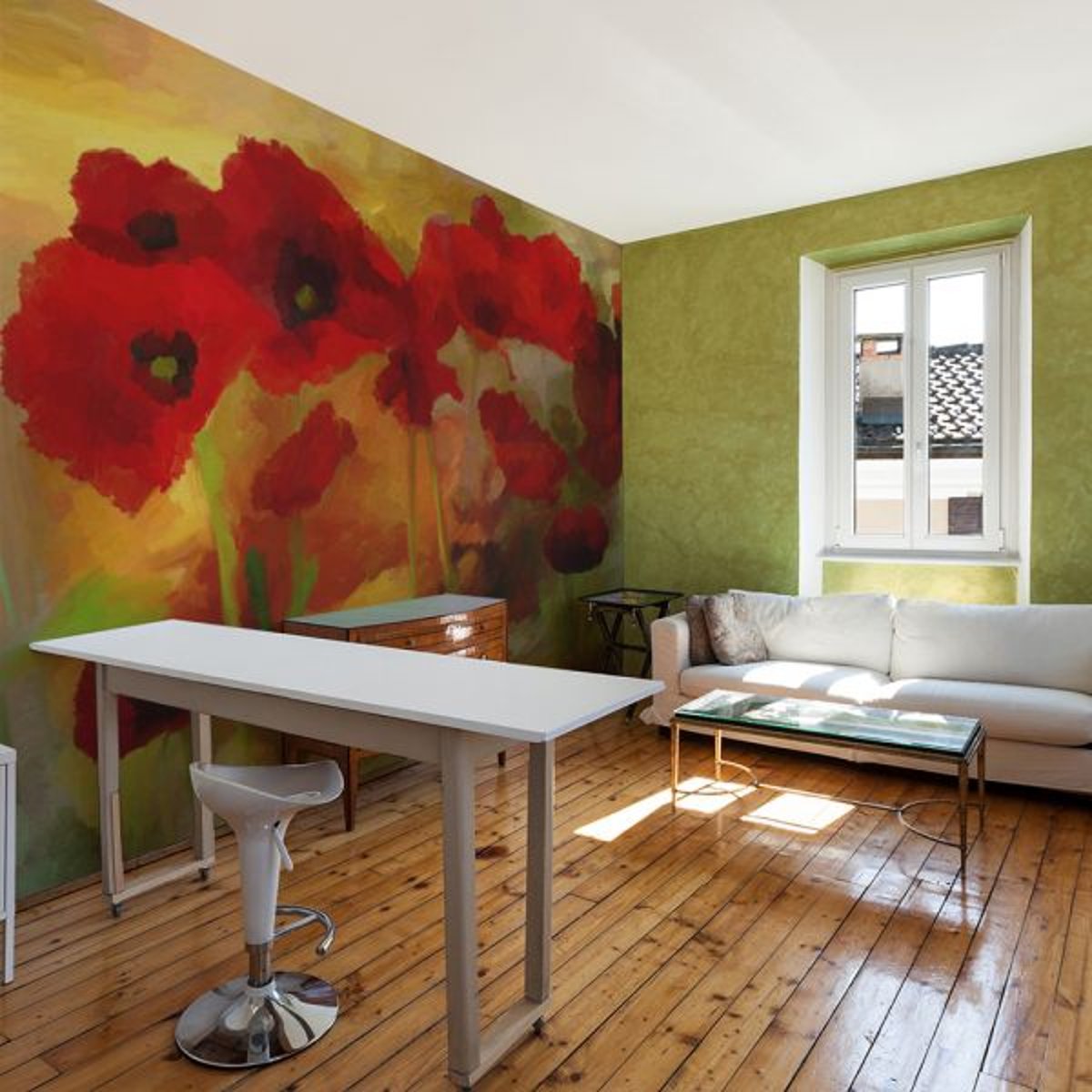 Papier peint intissé panoramique Fleurs Poppies in warm tone multicouleur, EDEN