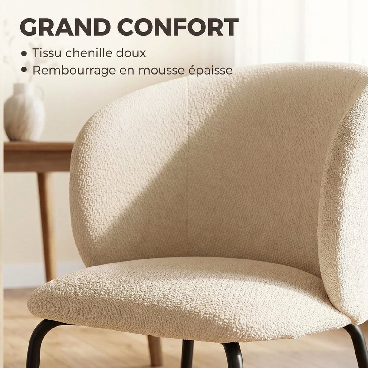 Chaise de salle à manger Chenille beige, noir, HOMCOM
