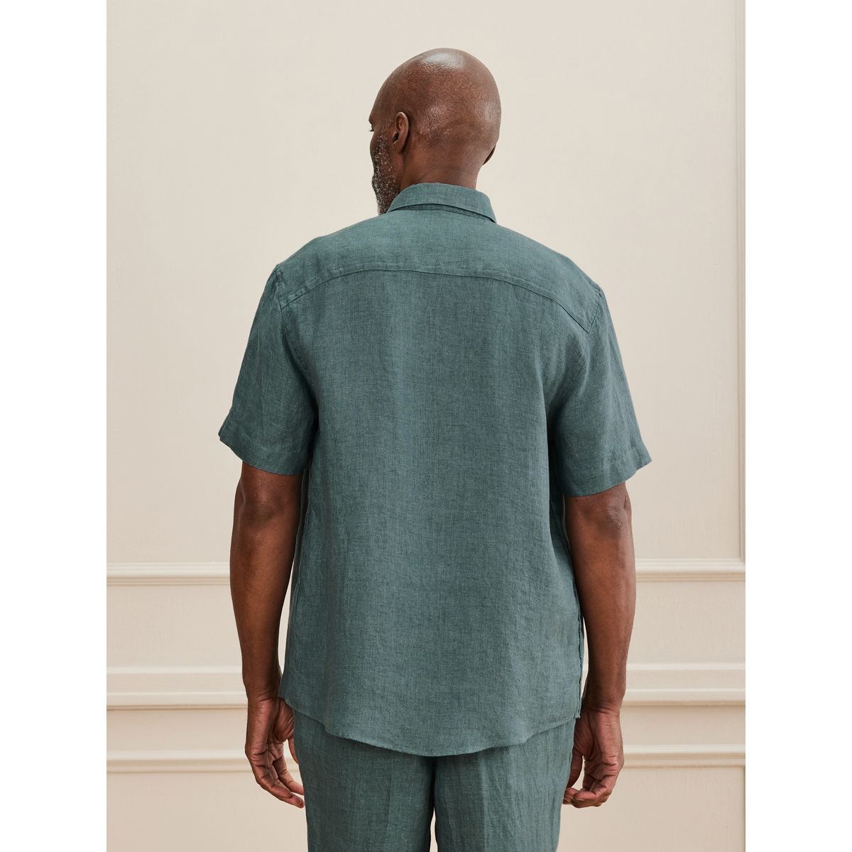 Chemise manches courtes lin tissé signature bleu sarcelle, NEXT