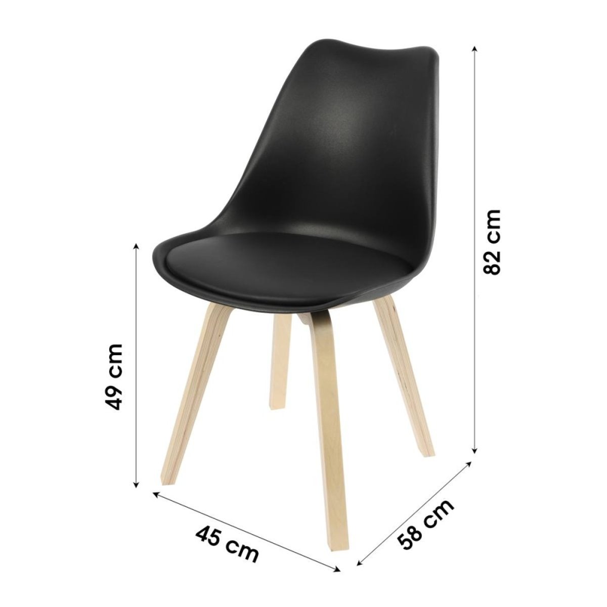 Chaise Scandinave Noire Avec Coussin noir, DECORATIE