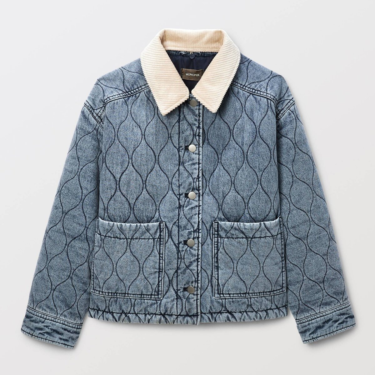 Veste matelassée en jean light blue stone, MONOPRIX