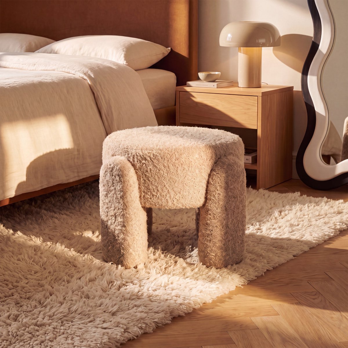 Pouf rond en tissu 45cm- NOLAN beige, DRAWER