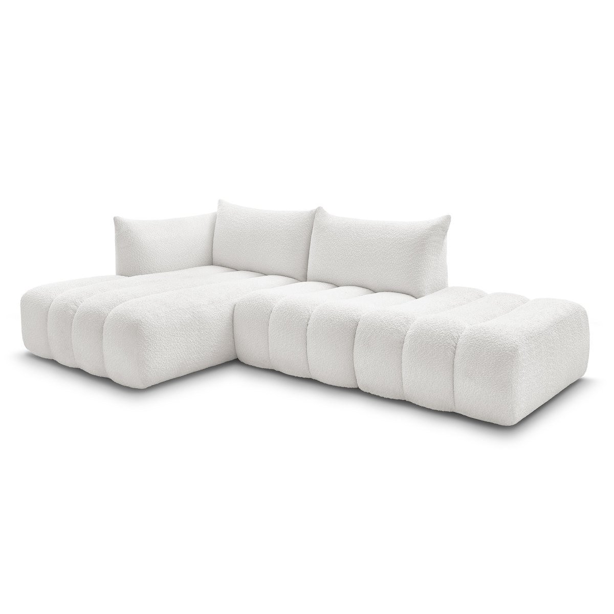 Canapé modulable 4 places en tissu bouclette, AZRA blanc, BOBOCHIC