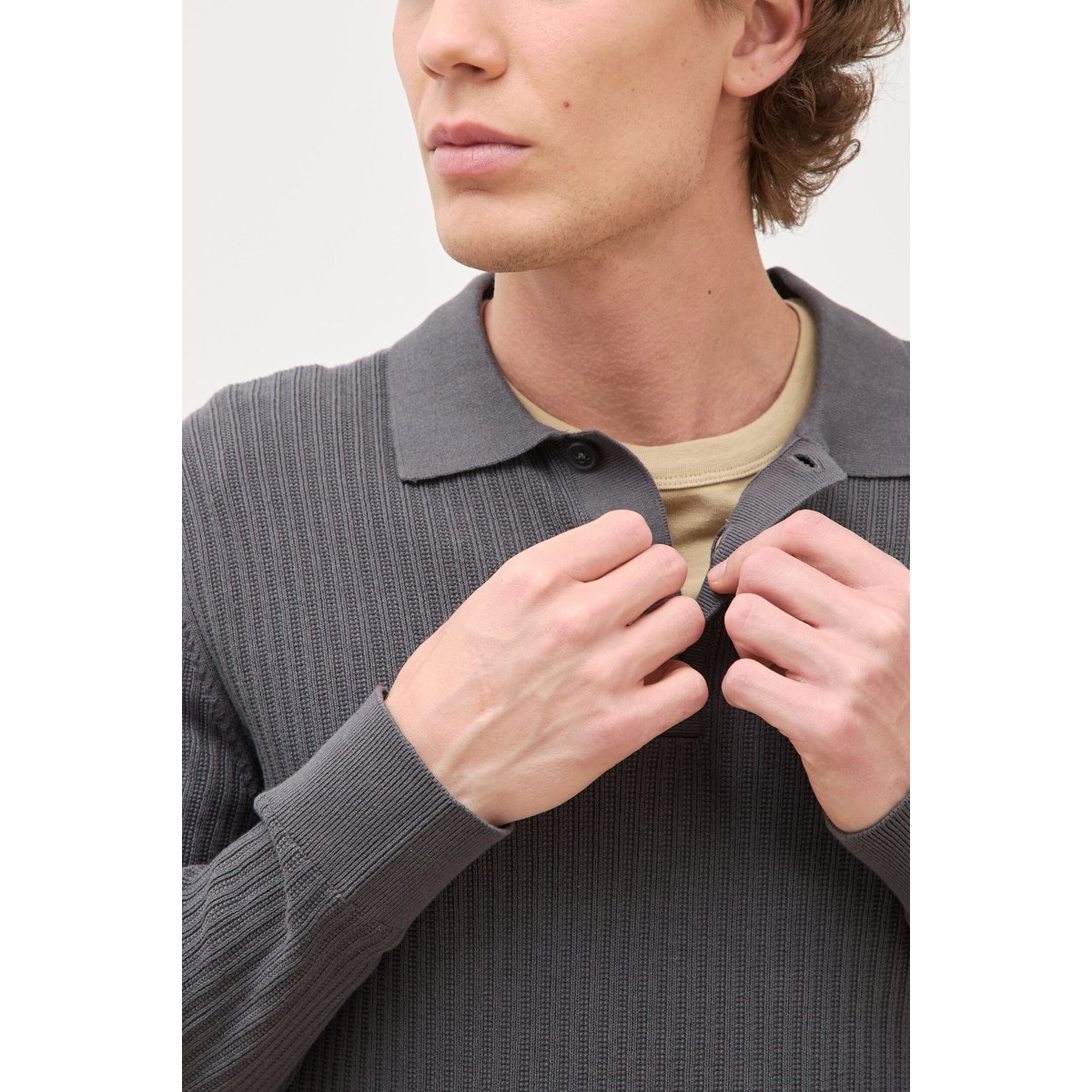 Pull manches longues en coton gris foncé, BONOBO