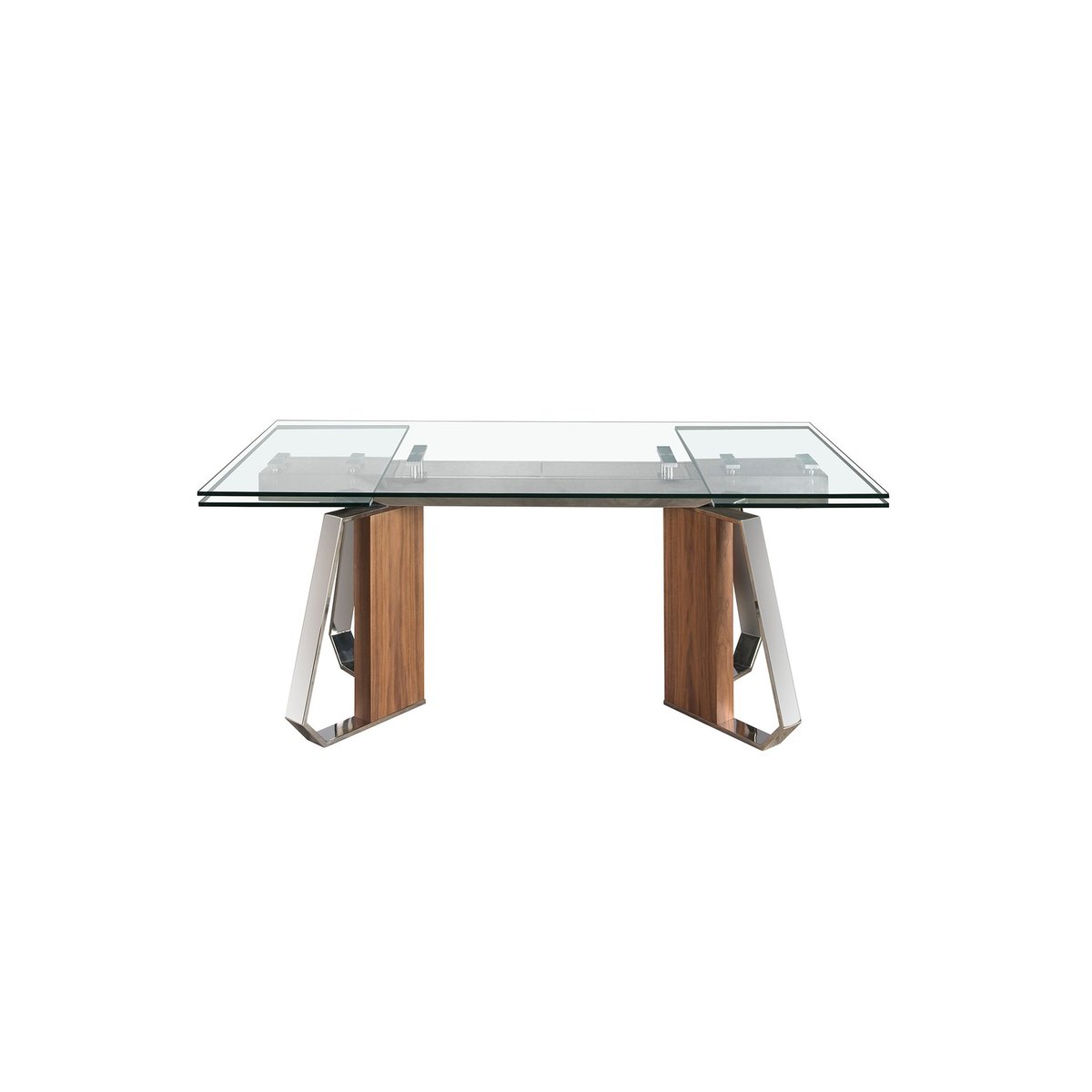Table de salle à manger rectangulaire à rallonge en verre trempé, noyer et acier chromé noyer | verre | acier, ANGEL CERDA